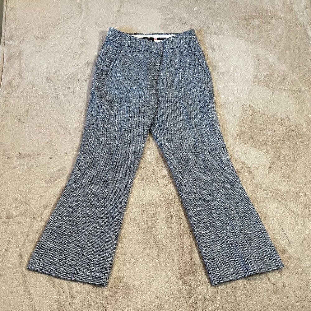J.Crew Women’s Hayden Blue Houndstooth Linen Cropped Trouser Pants